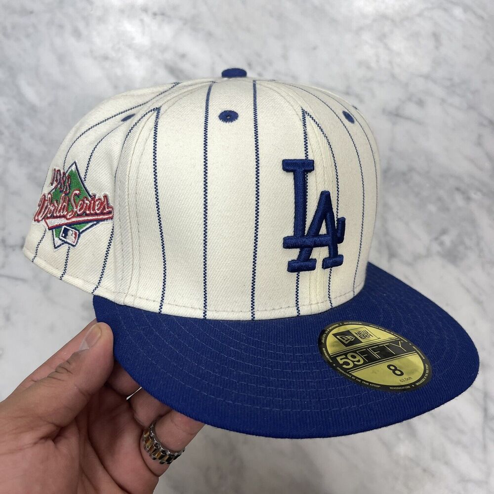 Los Angeles Dodgers 1988 World Series Patch Pin Striped Baseball Cap Hat Size 8